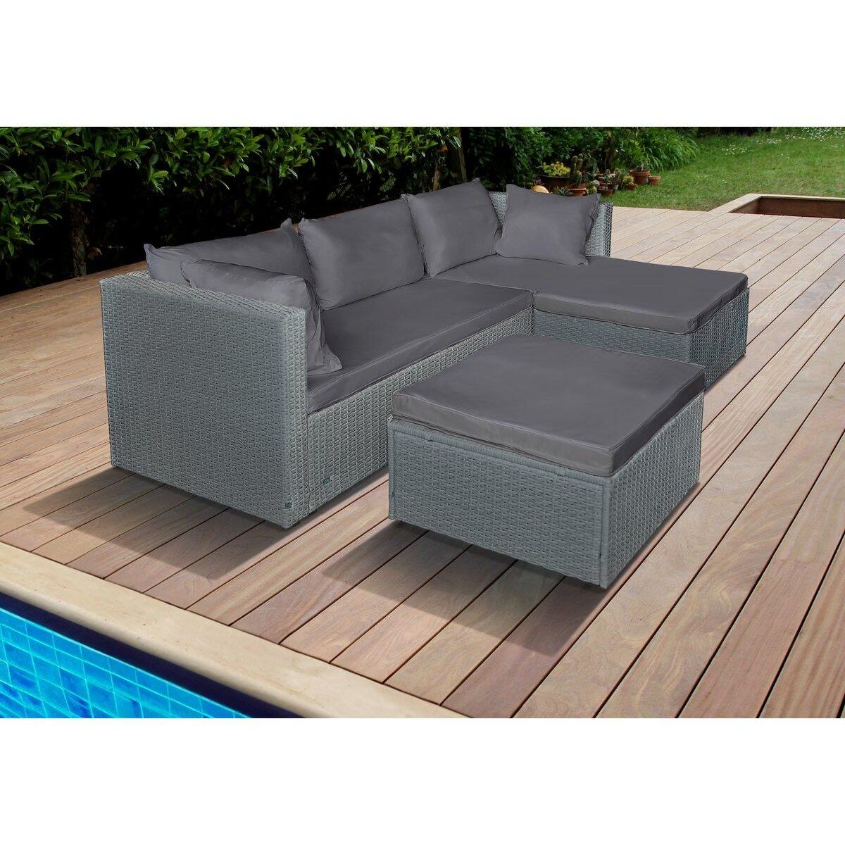 Habitat et Jardin Salon de jardin bas en résine tressée  Diya  3 places - Gris