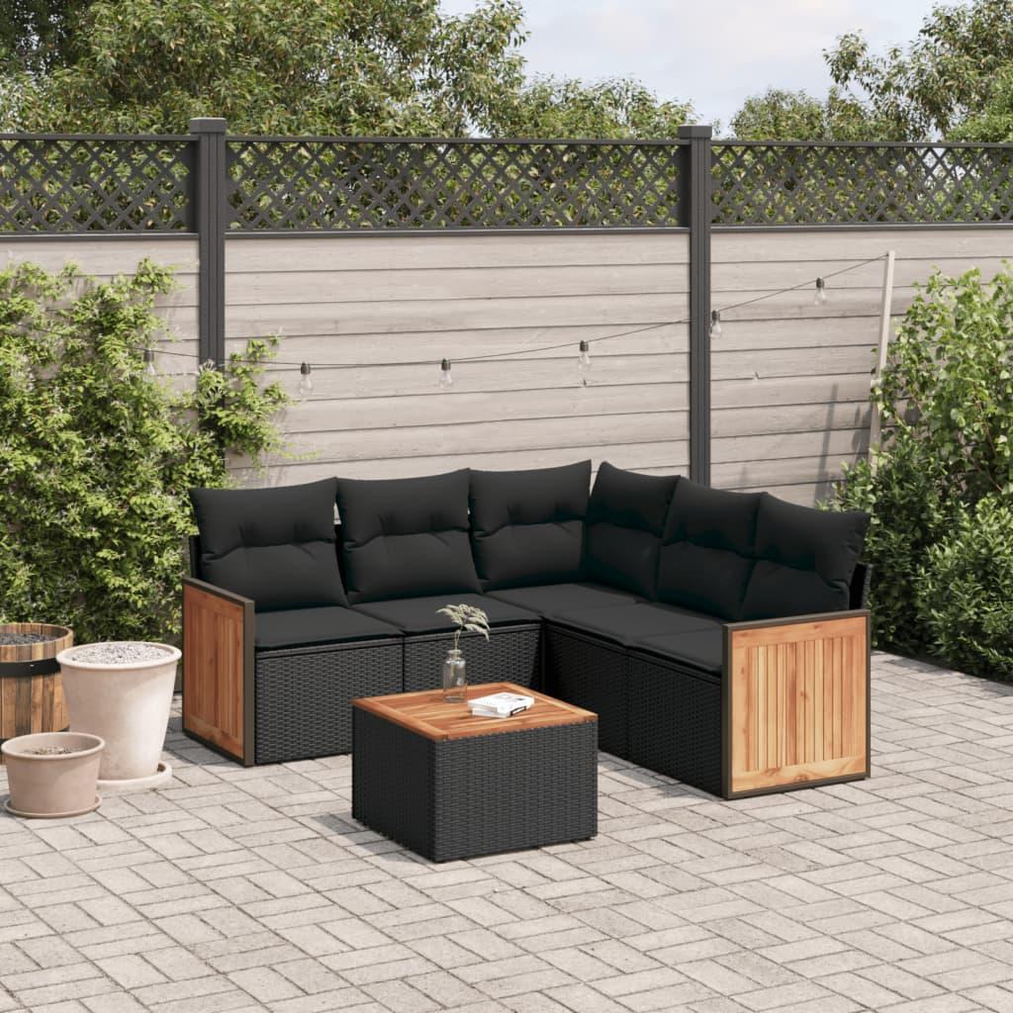 VIDAXL Salon de jardin 6 pcs avec coussins noir resine tressee