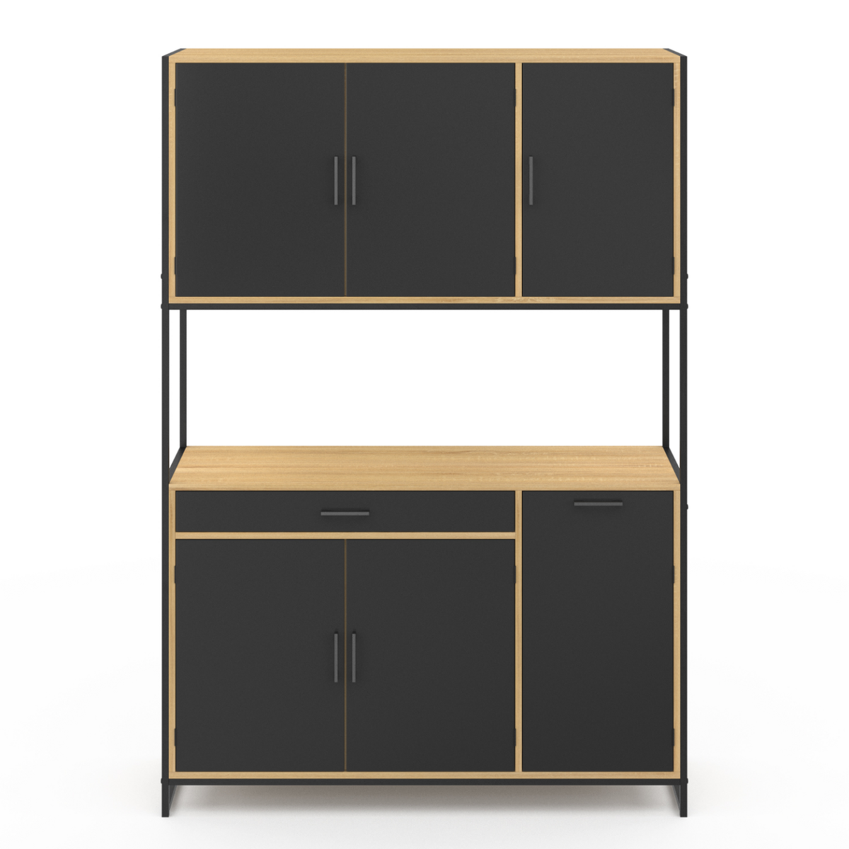 ID MARKET Buffet de cuisine 120 CM BOSTON meuble 6 portes design industriel + tiroir