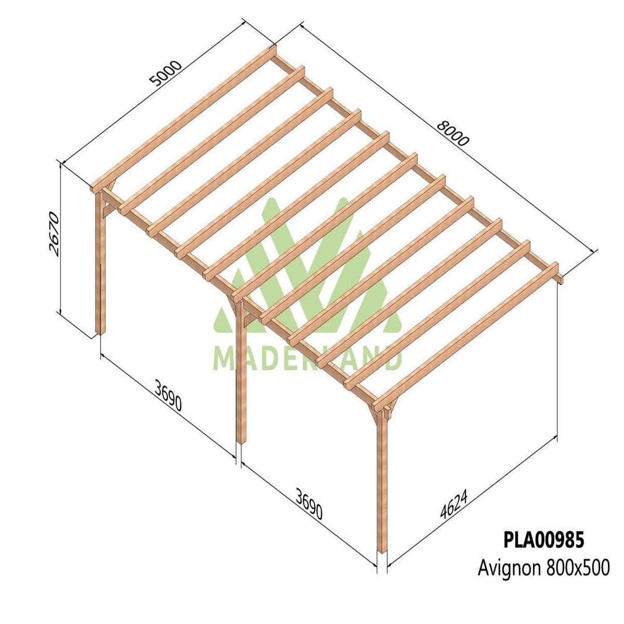 Voir la diapositive 2 : JARDIDECO Pergola adossée en lamellé-collée avignon 800 x 500 cm - mardeland