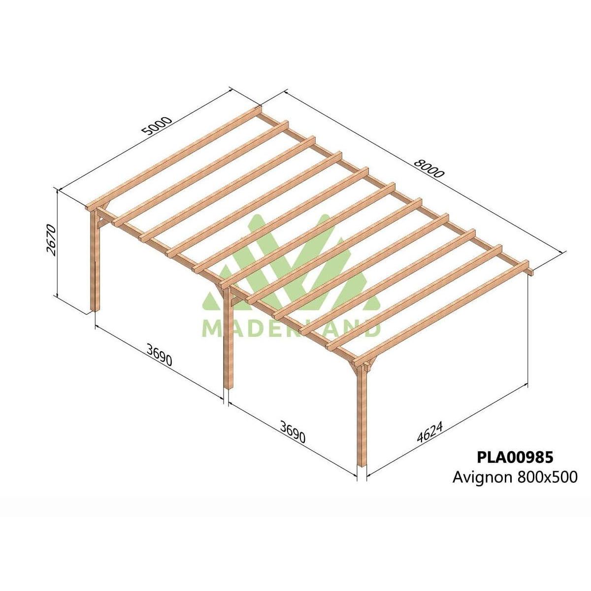 JARDIDECO Pergola adossée en lamellé-collée Avignon 800 x 500 cm - Mardeland