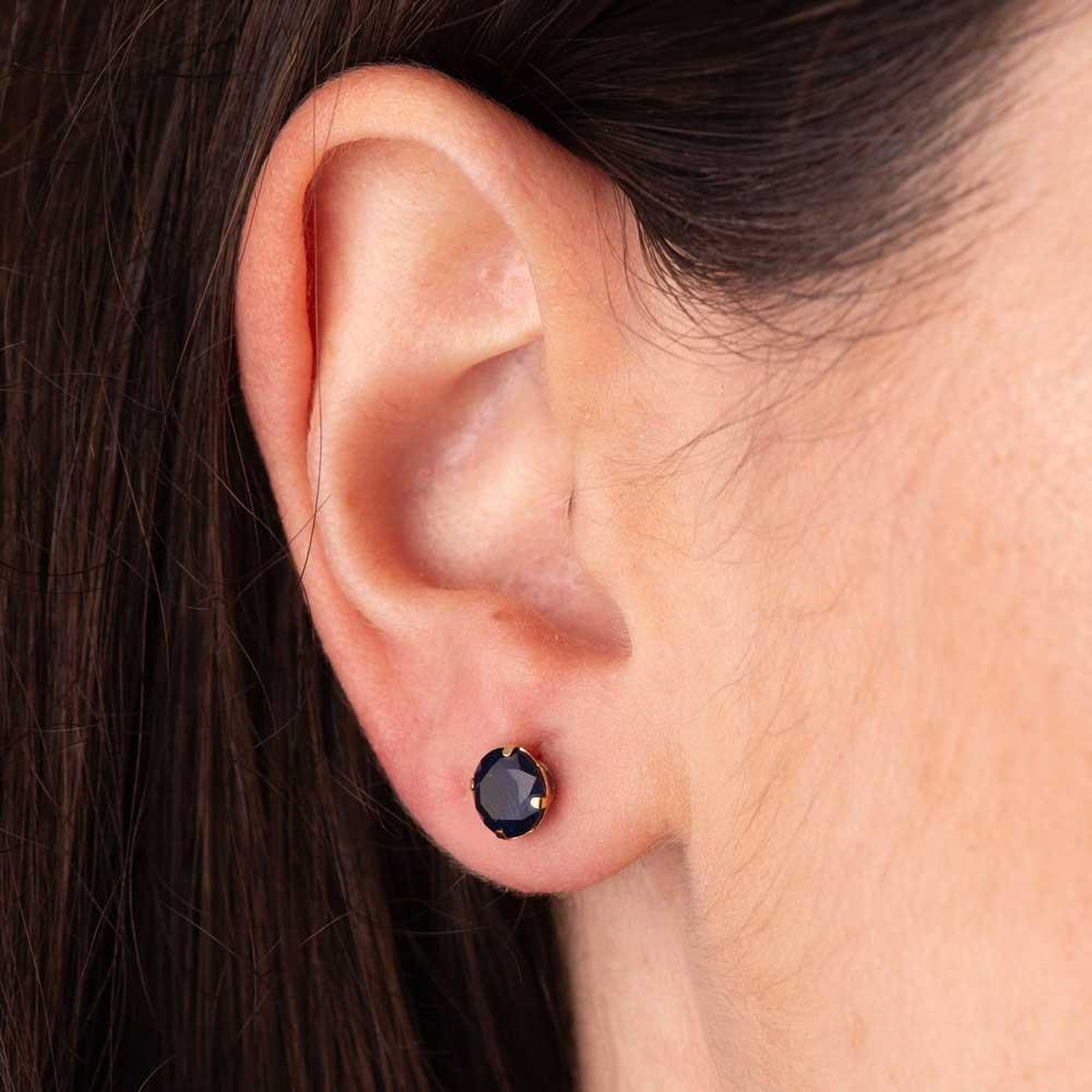 Voir la diapositive 2 : L'ATELIER D'AZUR Boucles d'Oreilles Or 18 Carats 750 Jaune - Zirconiums Bleu Saphir