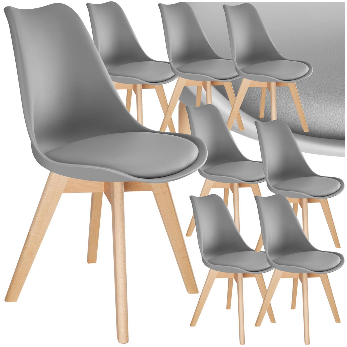 tectake Ensemble de chaises de salle à manger avec siège rembourré gris Lot de 8