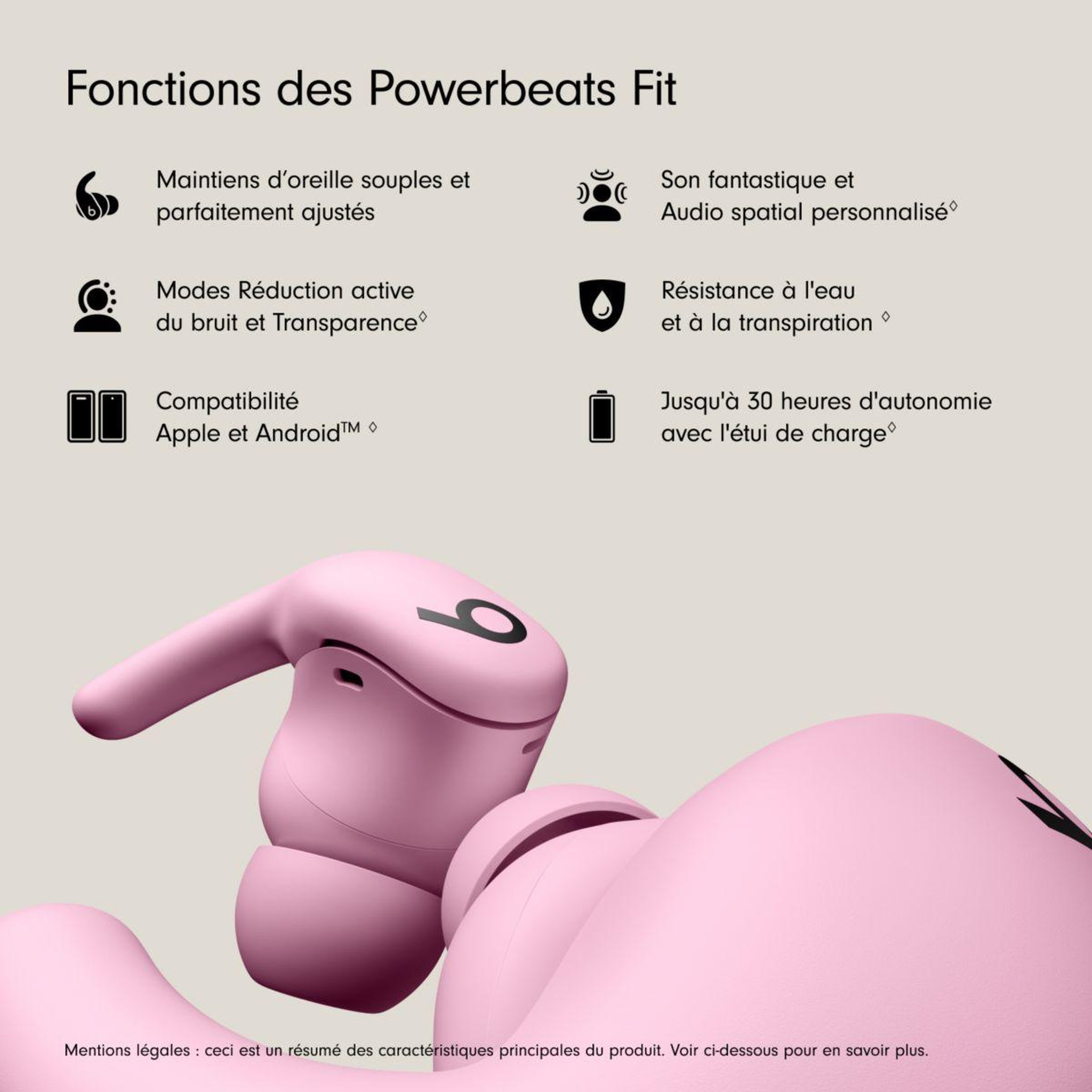 Voir la diapositive 2 : BEATS Ecouteurs sport powerbeats fit rose