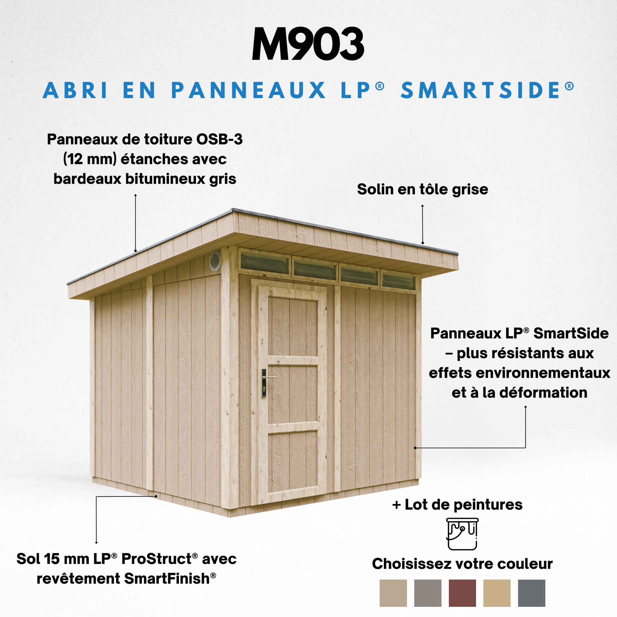 Voir la diapositive 4 : TIMBELA Abri de Jardin Qualité Premium 6m² L294xL279xH237cm avec sol, bardeaux bitumineux M903