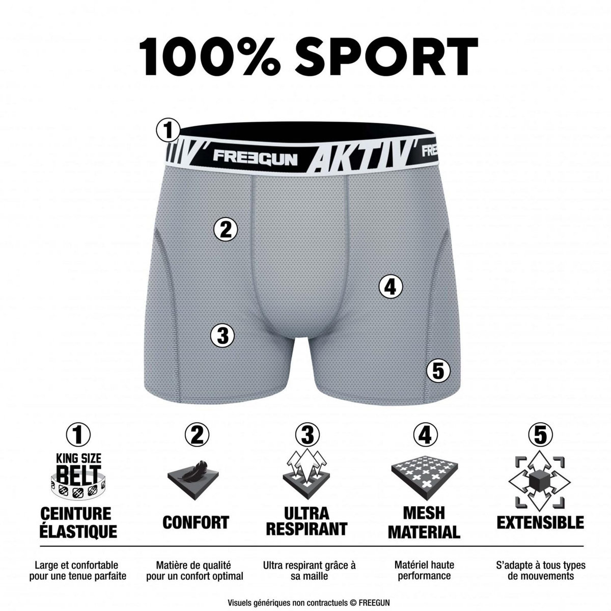 FREEGUN Lot de 4 Boxers longs homme chiné Aktiv Sport