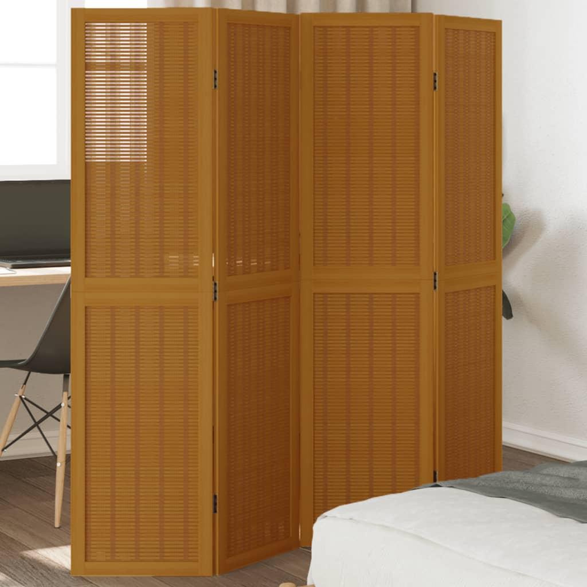 VIDAXL Cloison de separation 4 panneaux marron bois paulownia massif