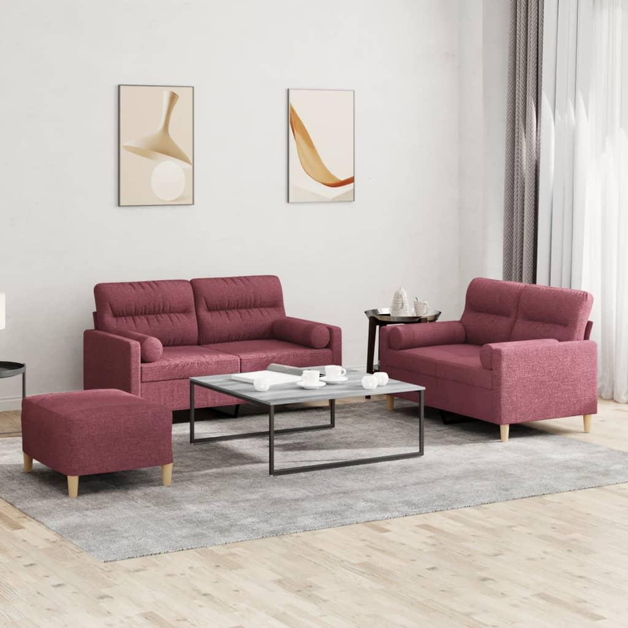 VIDAXL Ensemble de canapes 3 pcs avec coussins rouge bordeaux tissu