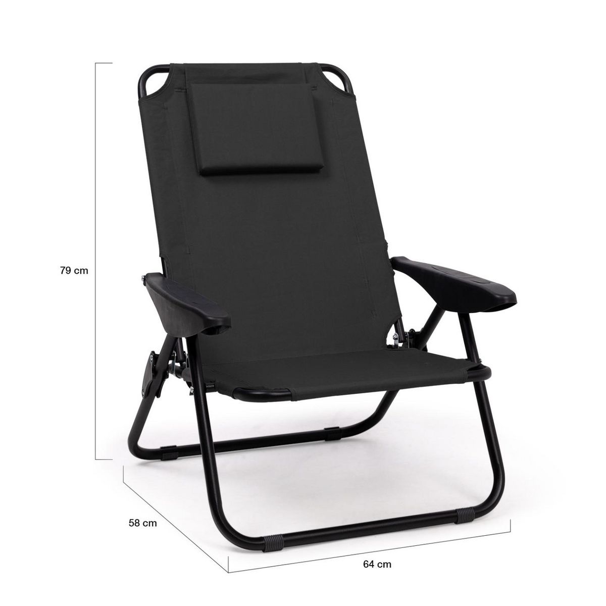 ID MARKET Lot de 2 chaises de plage pliantes - fauteuils de jardin inclinables sac à dos noir et toile noire