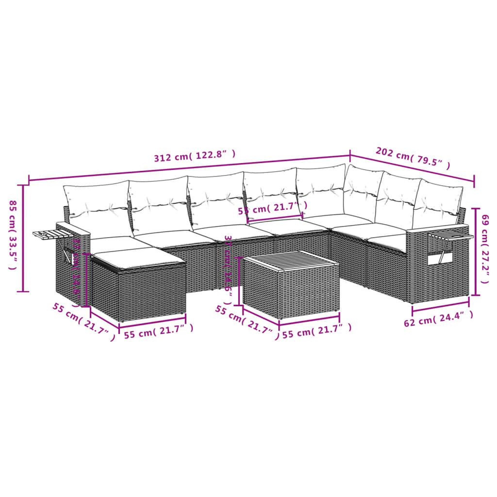 Voir la diapositive 4 : VIDAXL Salon de jardin 9 pcs avec coussins noir resine tressee