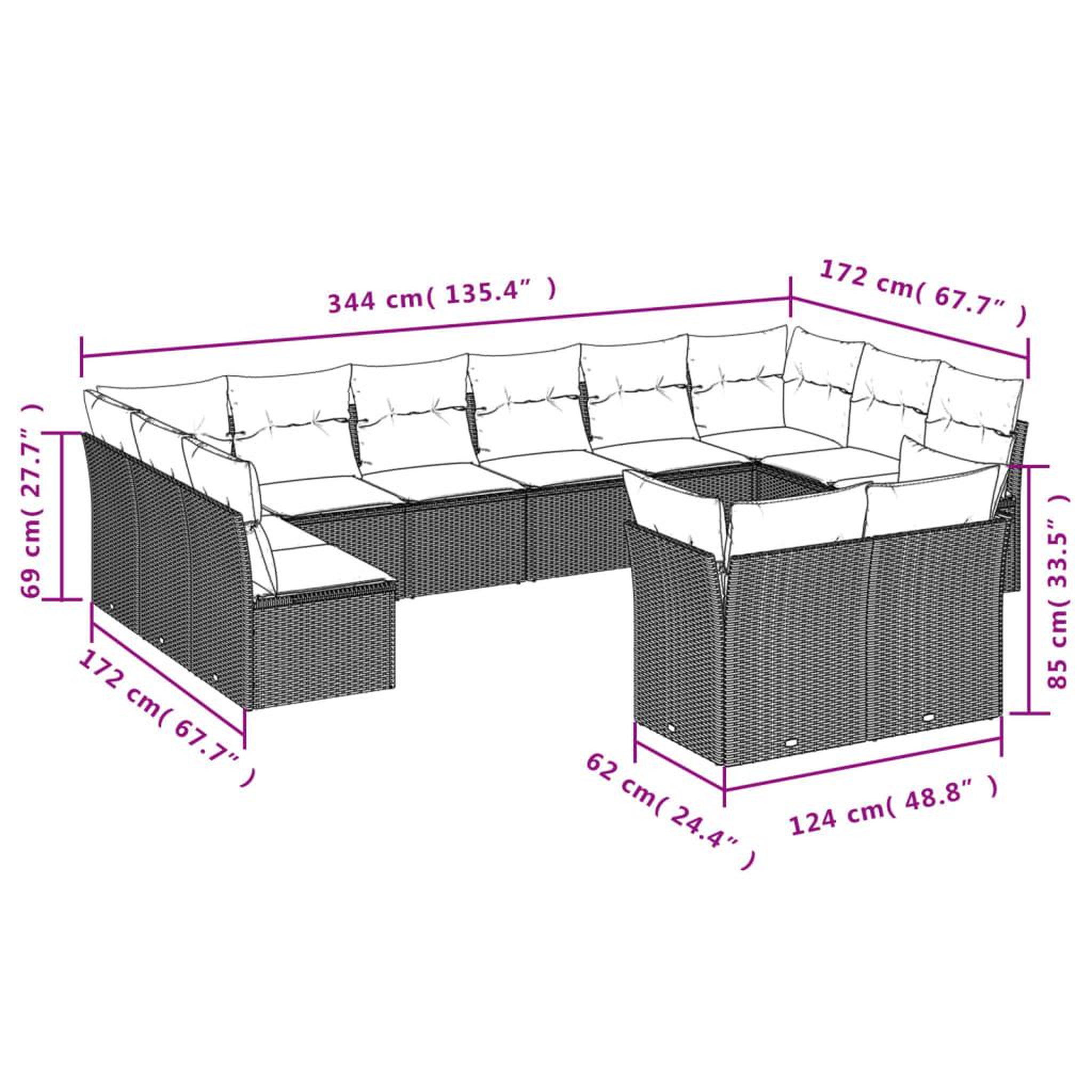 Voir la diapositive 4 : VIDAXL Salon de jardin avec coussins 12 pcs beige resine tressee