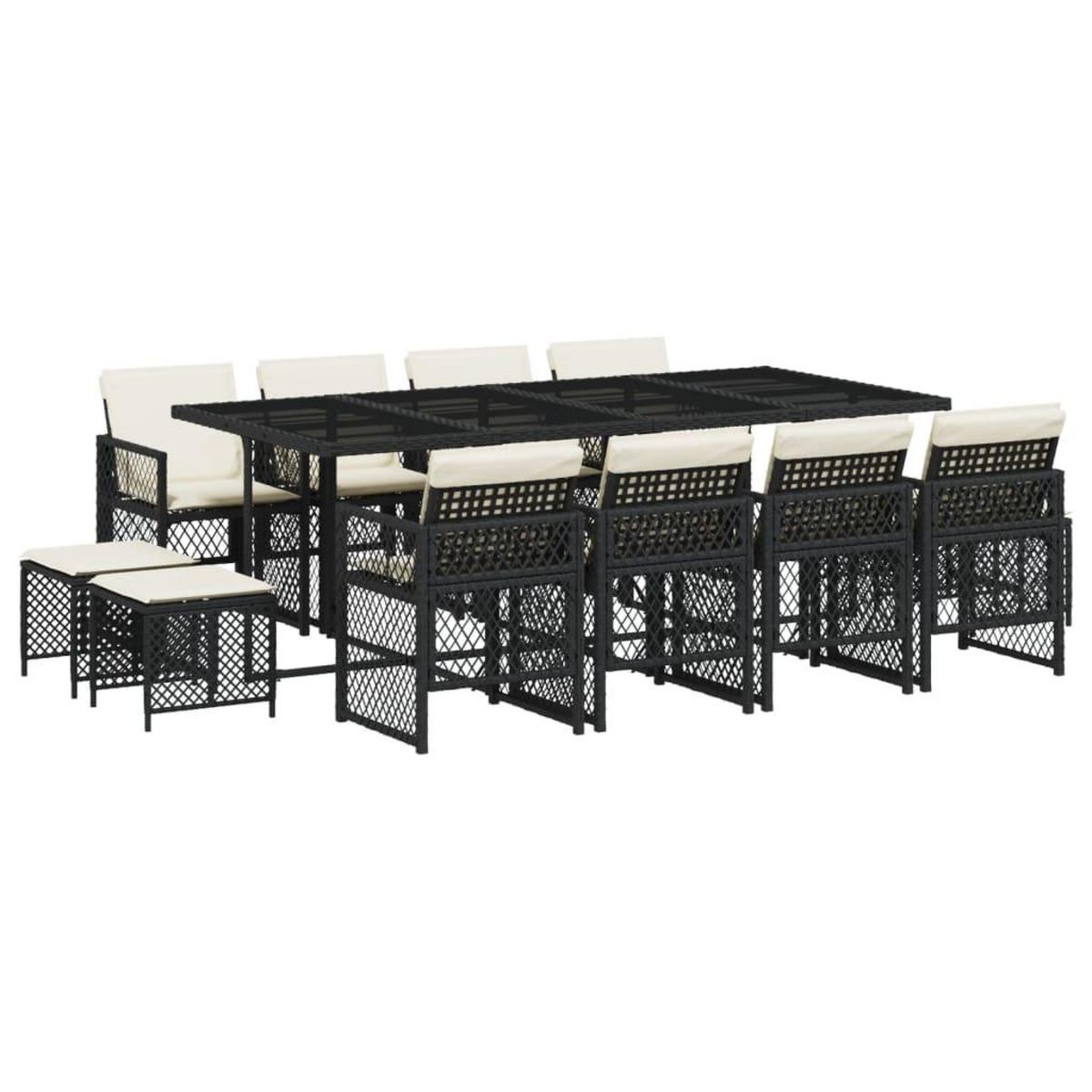 VIDAXL Ensemble a manger de jardin 13 pcs coussins noir resine tressee