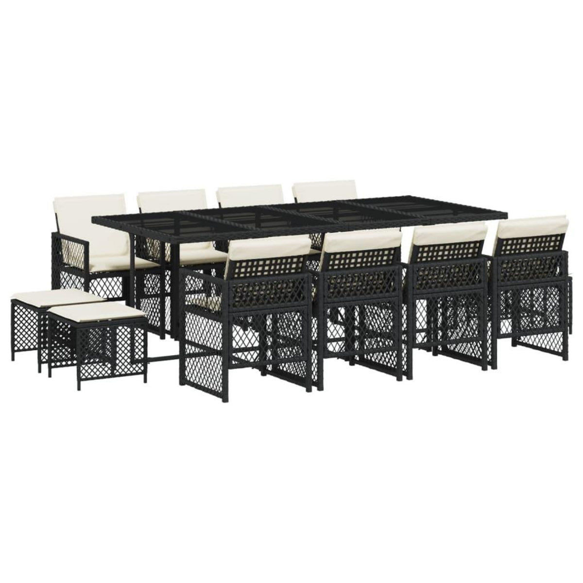VIDAXL Ensemble a manger de jardin 13 pcs coussins noir resine tressee