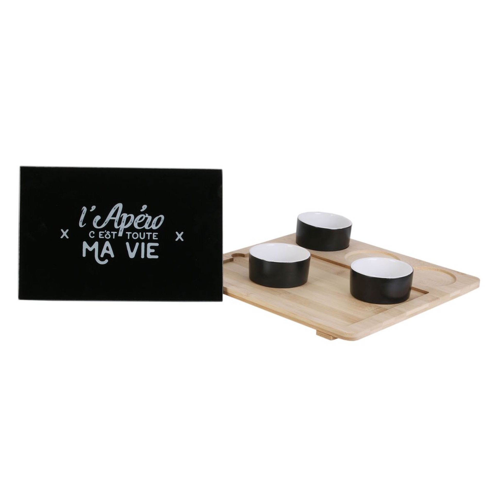 Plateau apéro planche + 3 coupelles