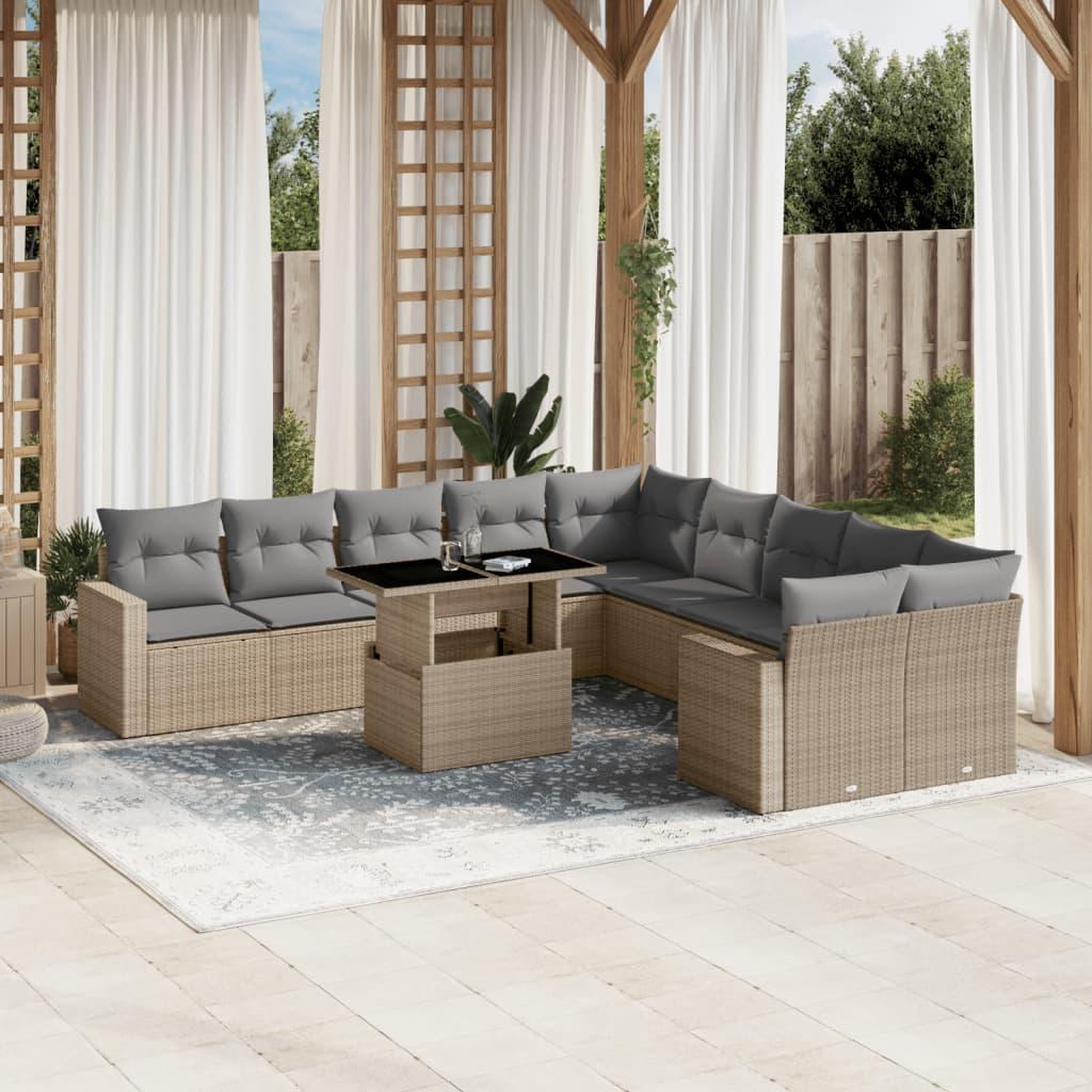 VIDAXL Salon de jardin 11 pcs avec coussins beige resine tressee