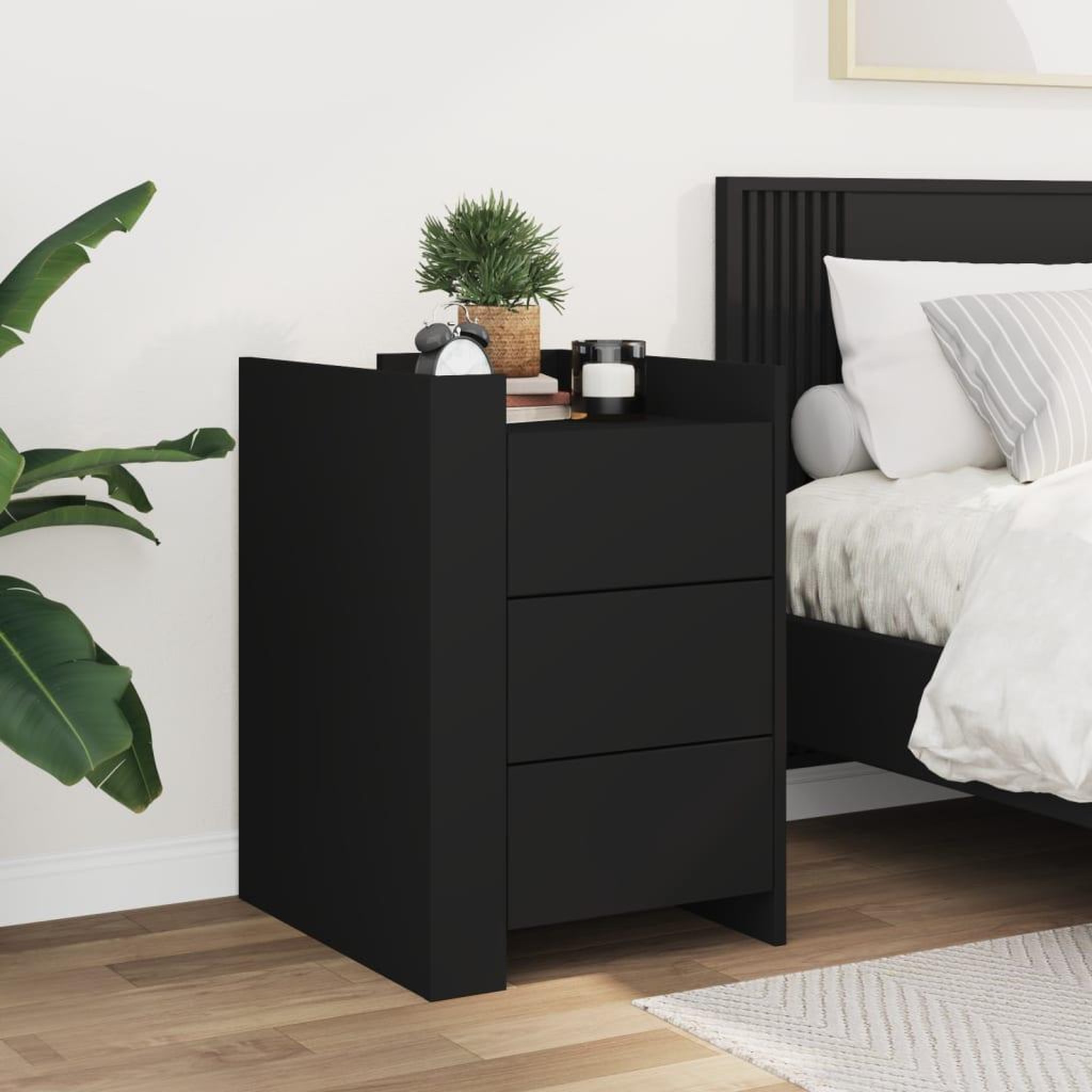Voir la diapositive 3 : VIDAXL Table de chevet noir 45x50x65 cm bois d'ingenierie