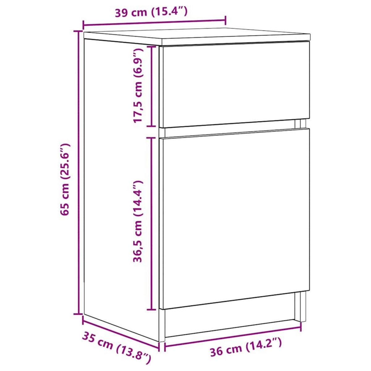 VIDAXL Table de chevet Chene fume 39x35x65 cm Bois d'ingenierie