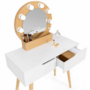 Voir la diapositive 6 : ID MARKET Coiffeuse scandinave 2 tiroirs HORIA bois et blanc avec miroir LED
