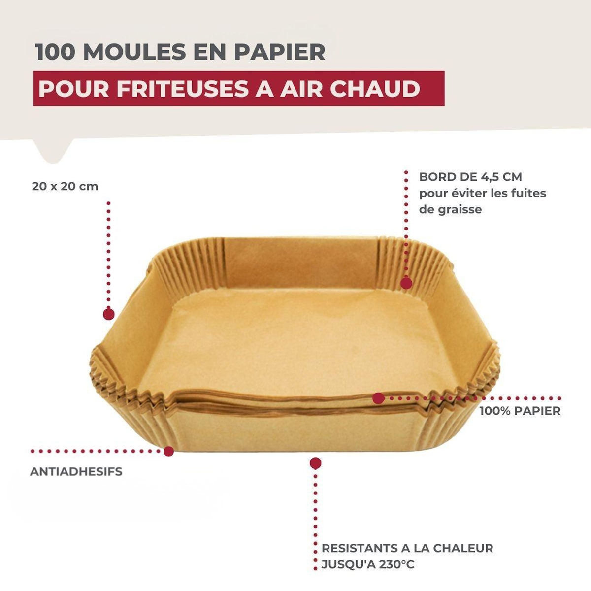Fackelmann Ensemble de 100 Moules en papier pour air fryer carrés 20 cm Fackelmann Divers