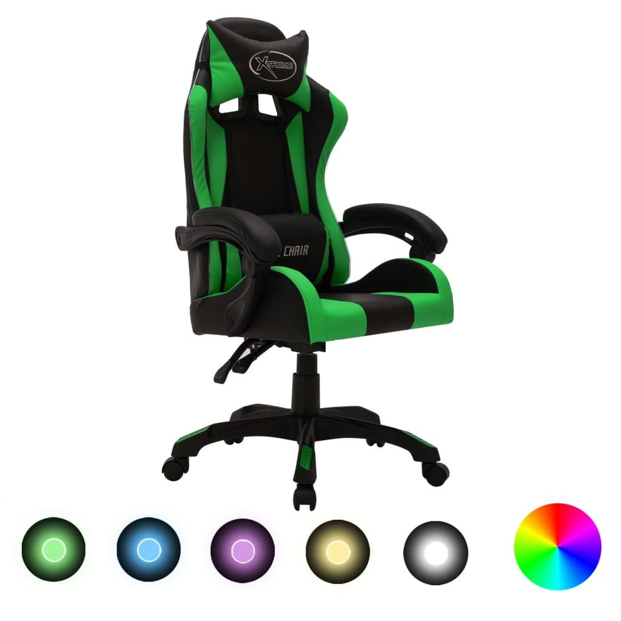 VIDAXL Fauteuil de jeux video avec LED RVB Vert et noir Similicuir