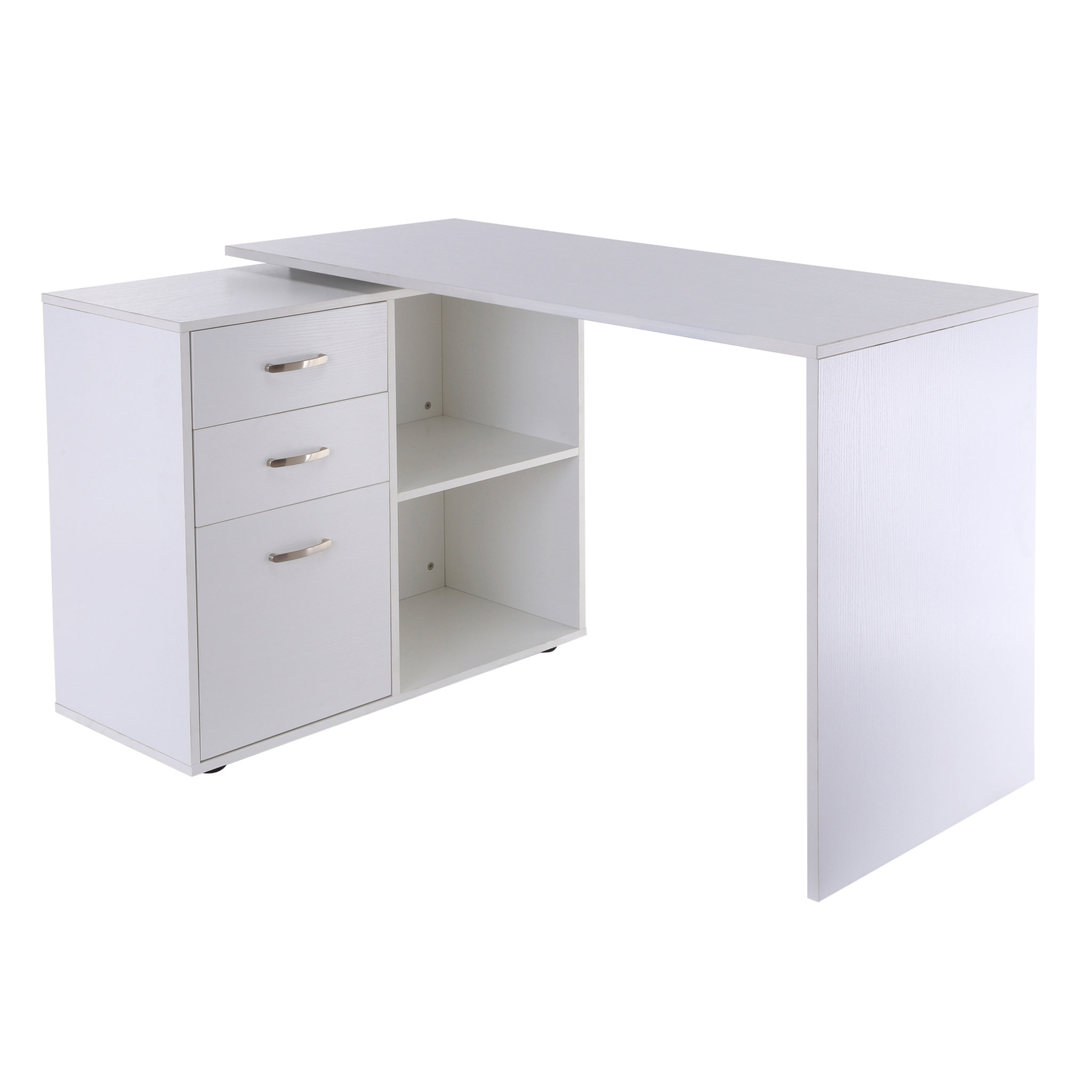 Voir la diapositive 1 : HOMCOM Bureau d'angle bureau droit modulable 2 en 1 bureau informatique tiroirs x 3 + 2 niches MDF blanc