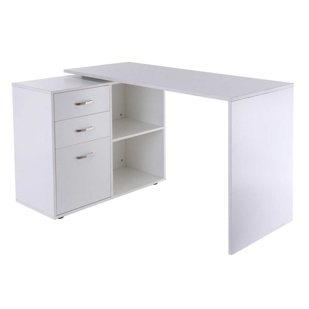 HOMCOM Bureau d'angle bureau droit modulable 2 en 1 bureau informatique tiroirs x 3 + 2 niches MDF blanc