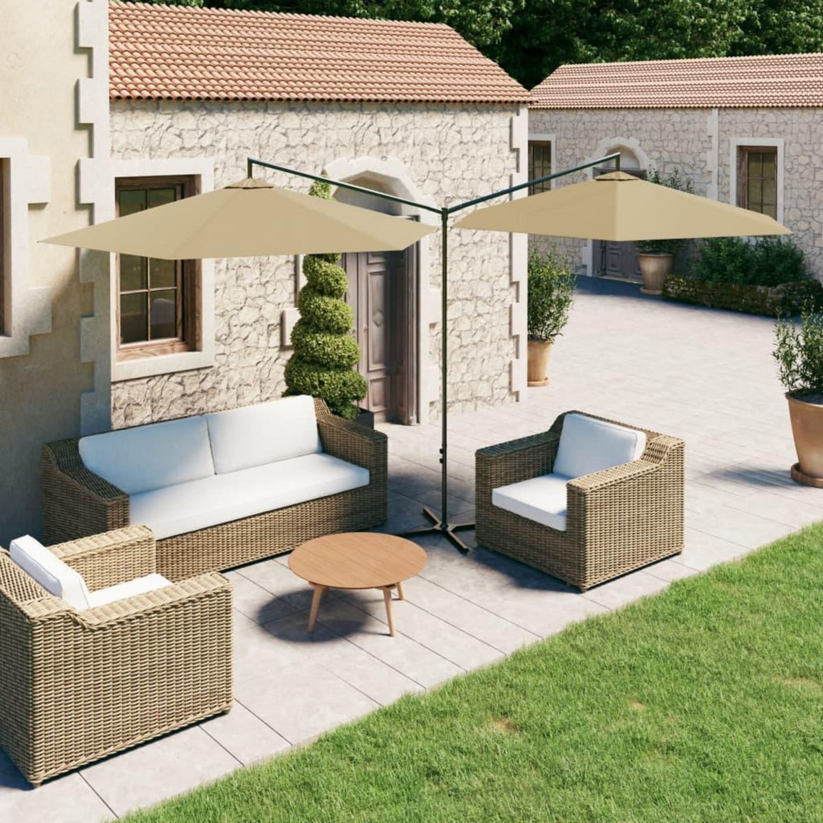 VIDAXL Parasol de jardin double avec mat en acier taupe 600 cm