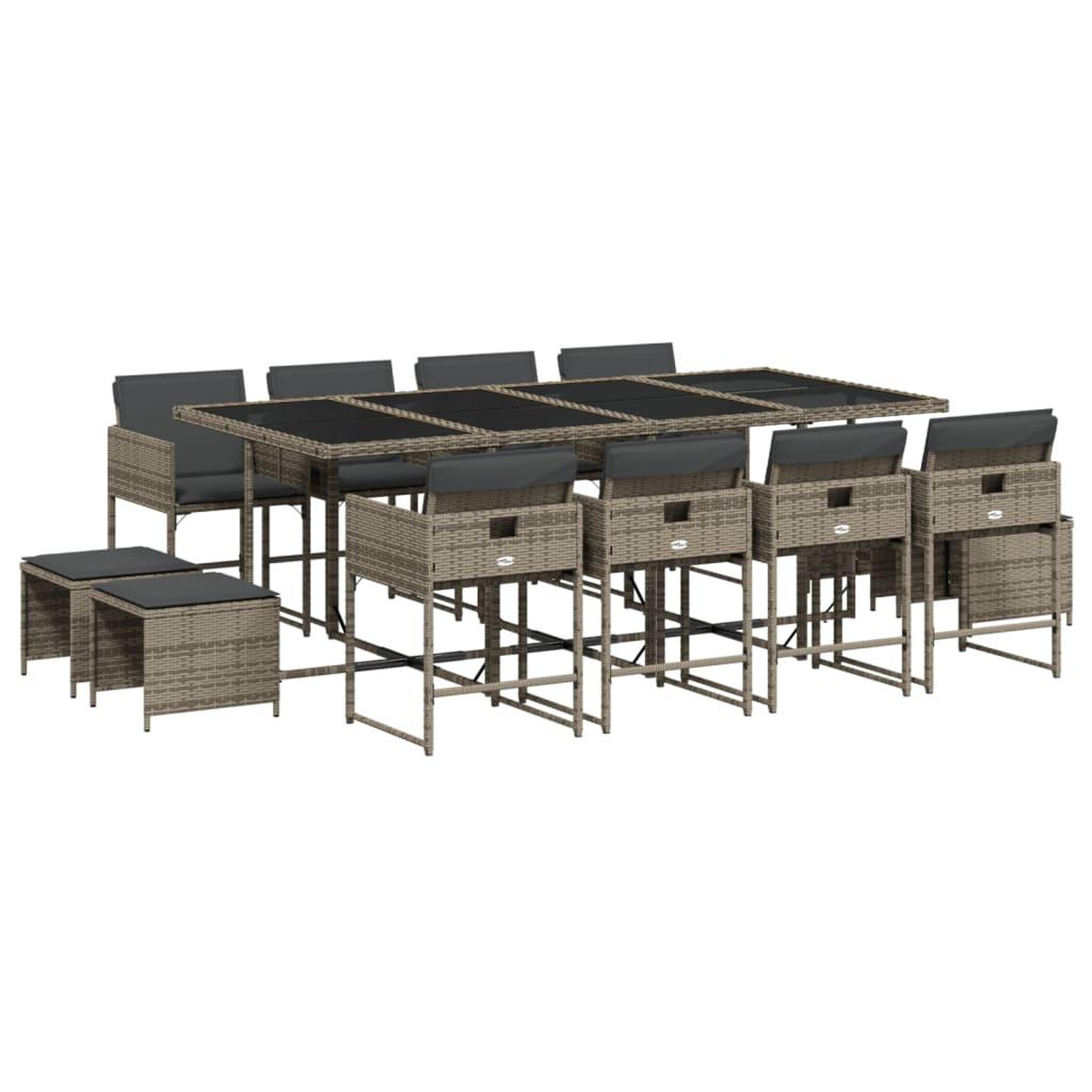 Voir la diapositive 2 : VIDAXL Ensemble a manger de jardin coussins 13 pcs gris resine tressee