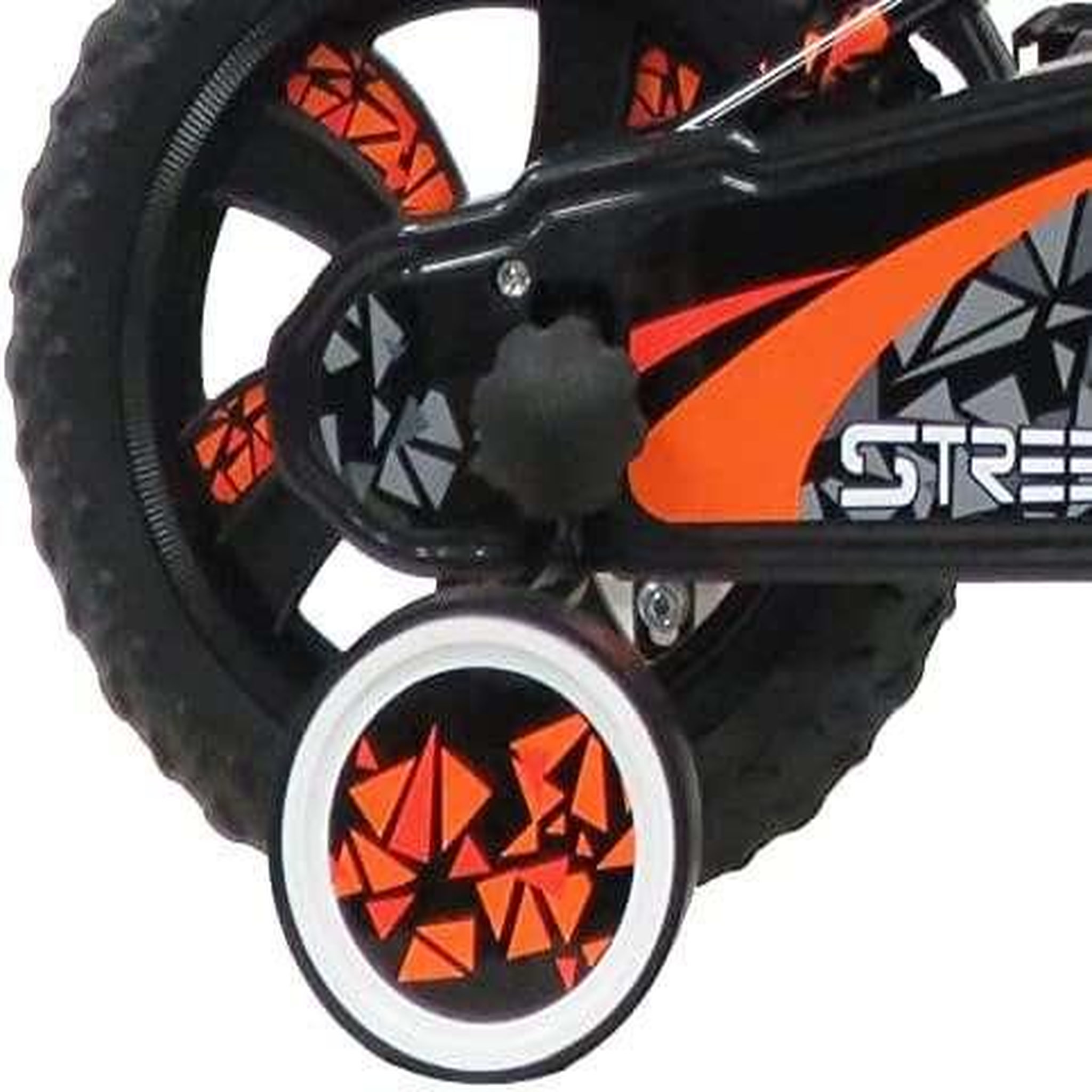 Voir la diapositive 2 : Vélo enfant - Modèle 12  Garçon Street Art pour enfant de 85/100 cm avec stabilisateurs - Guidon type BMX avec mousse décorative - Porte bidon - 1 frein + roues bâtons