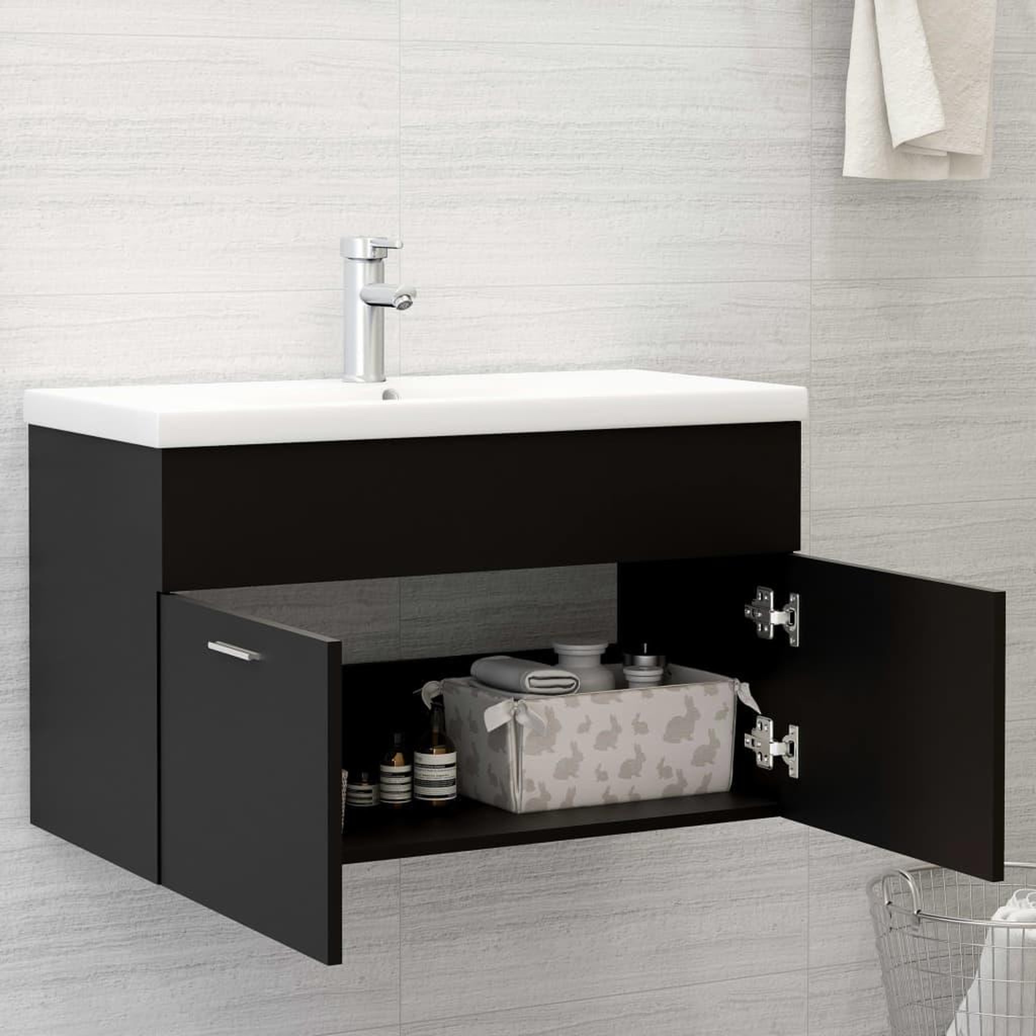 Voir la diapositive 3 : VIDAXL Armoire d'evier avec lavabo integre Noir Agglomere