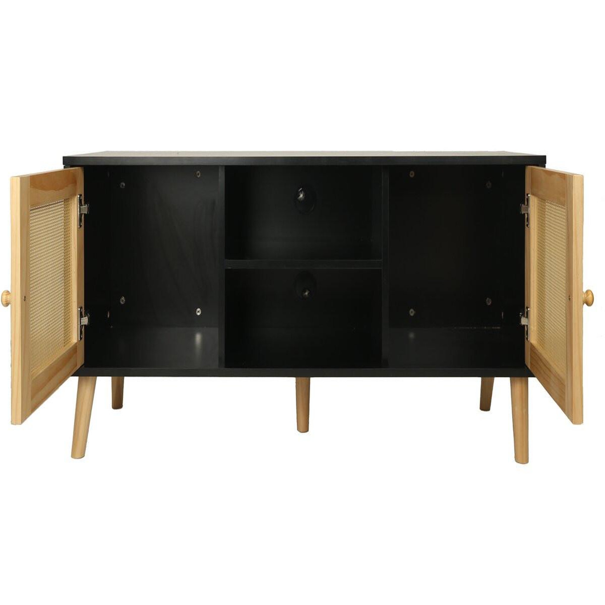 Voir la diapositive 4 : Habitat et Jardin Meuble tv scandinave en cannage  iguane  - 120 x 30 x 56.5 cm - noir