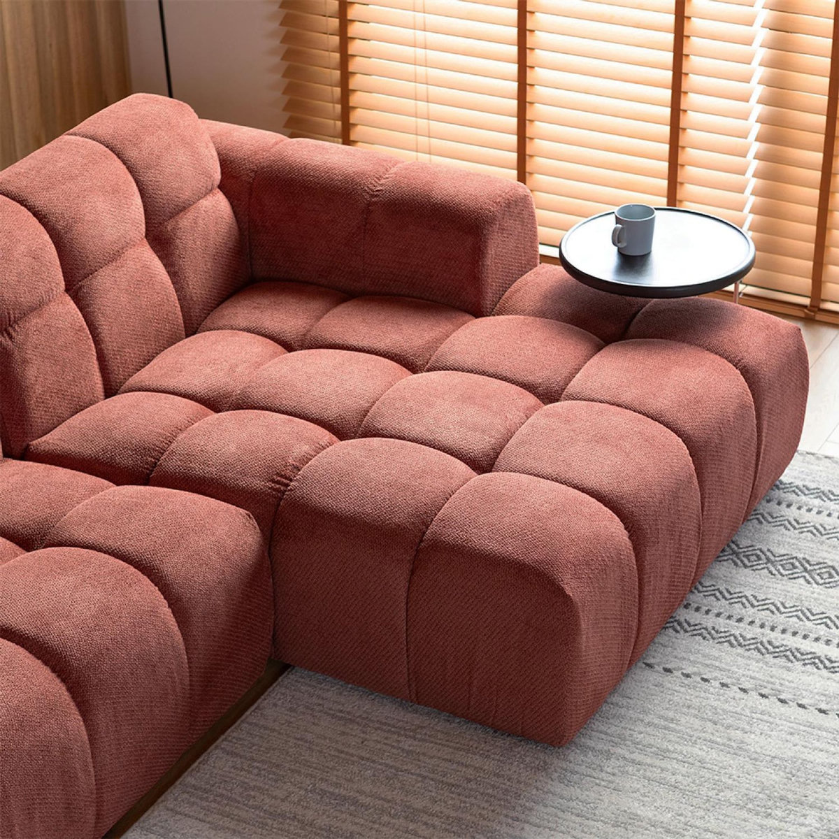 CONCEPT USINE Canapé d'angle 3-4 places nuage en velours terracotta SALFORD