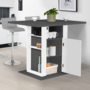 Voir la diapositive 3 : ID MARKET Ilot central UGO 110 cm plateau bois gris et blanc avec rangements
