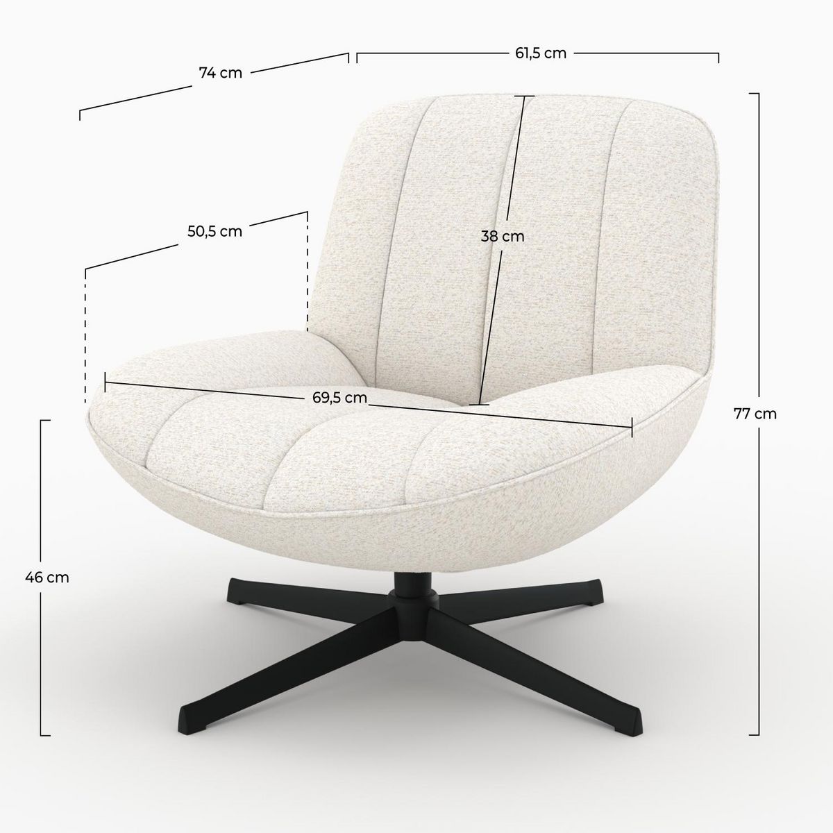 Rendez vous déco Fauteuil pivotant en tissu bouclé blanc cassé - Elvis