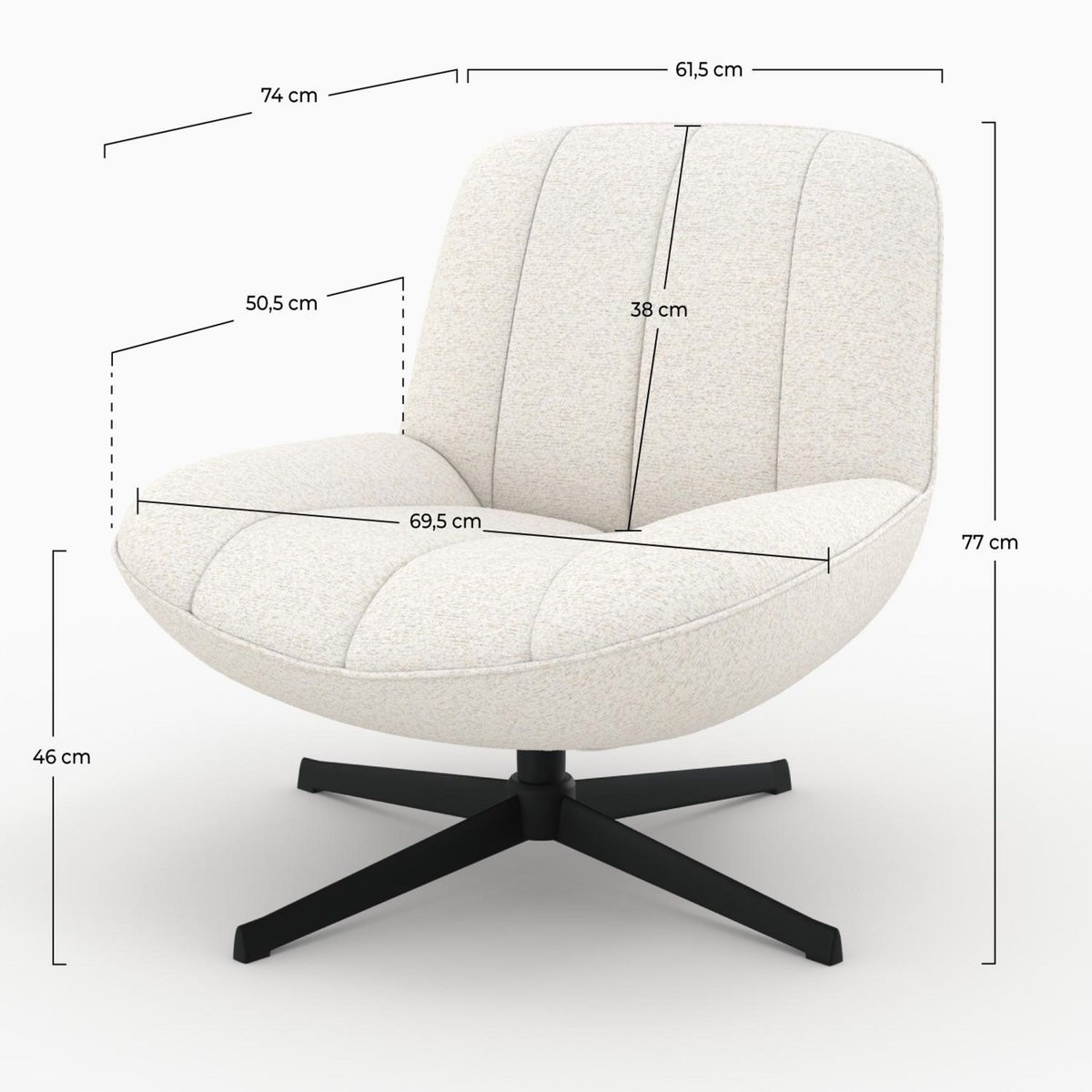 Rendez vous déco Fauteuil pivotant en tissu bouclé blanc cassé - Elvis