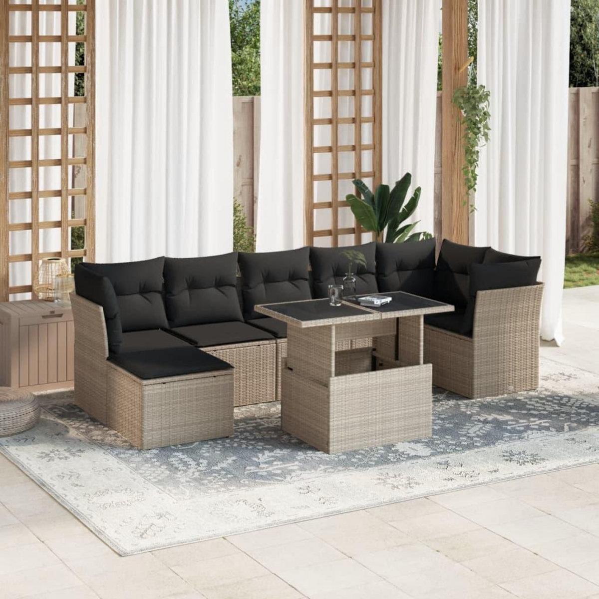 VIDAXL Salon de jardin 8 pcs avec coussins gris clair resine tressee