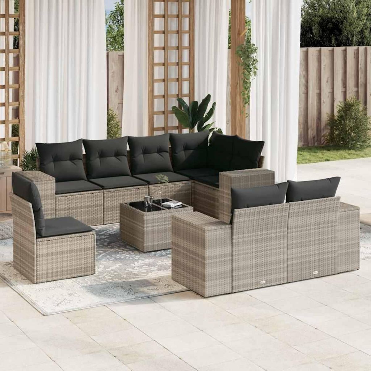 VIDAXL Salon de jardin 9 pcs avec coussins gris clair resine tressee