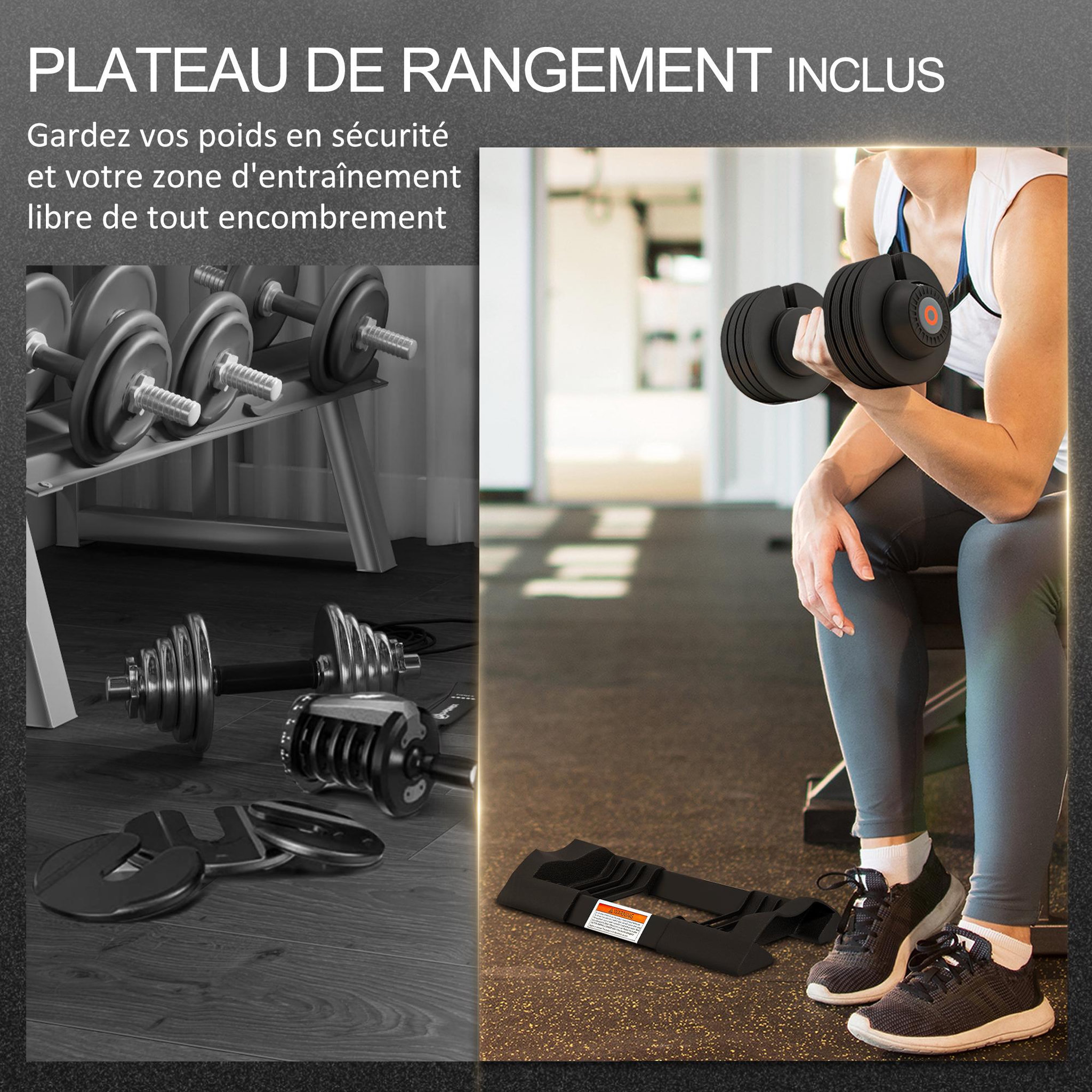 Voir la diapositive 5 : HOMCOM Haltère réglable poids 3,5/6/8/10 kg max. - plateau rangement, poignée antidérapante - acier abs noir