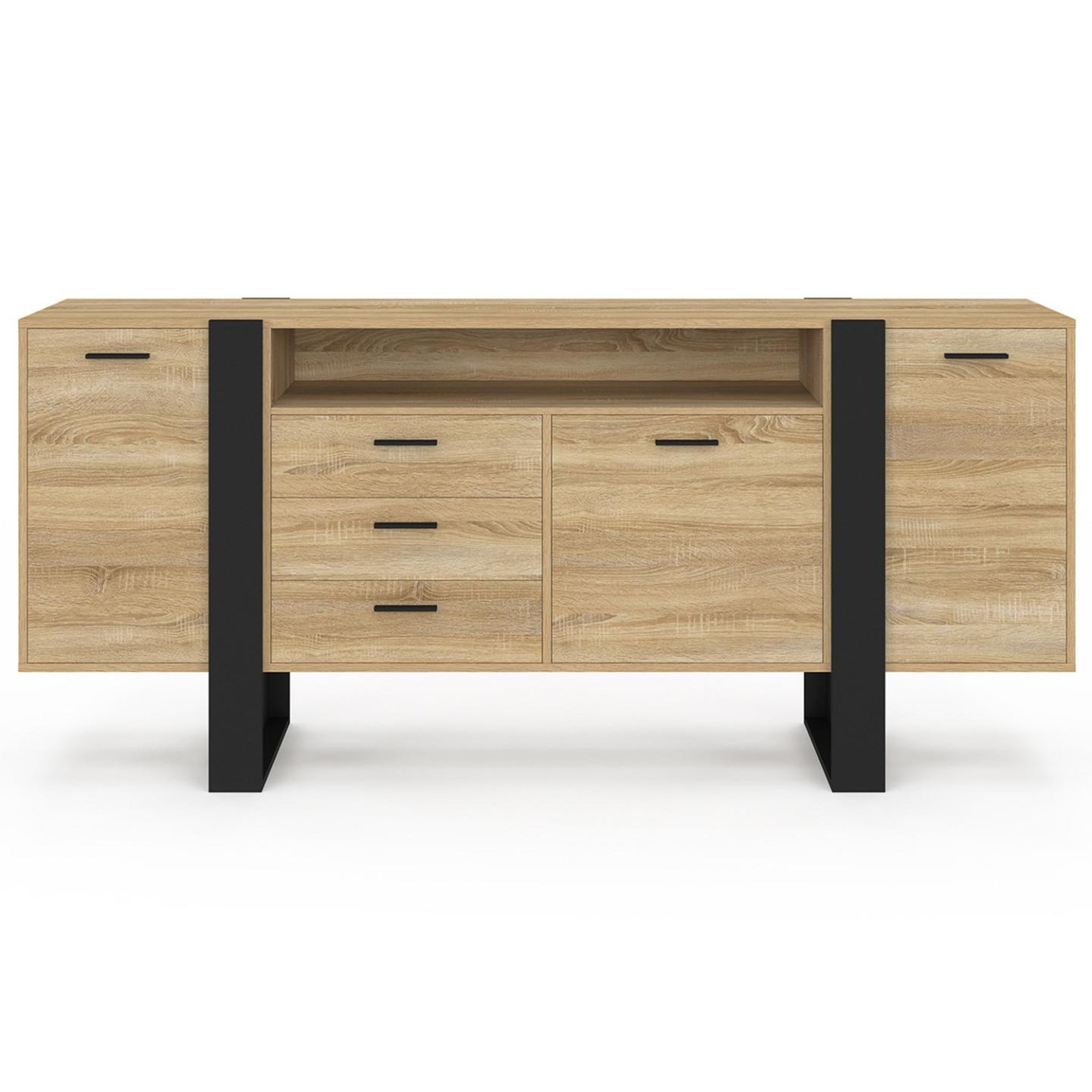 Voir la diapositive 3 : ID MARKET Buffet 180 cm phoenix xxl 3 portes et 3 tiroirs avec niche bois et noir