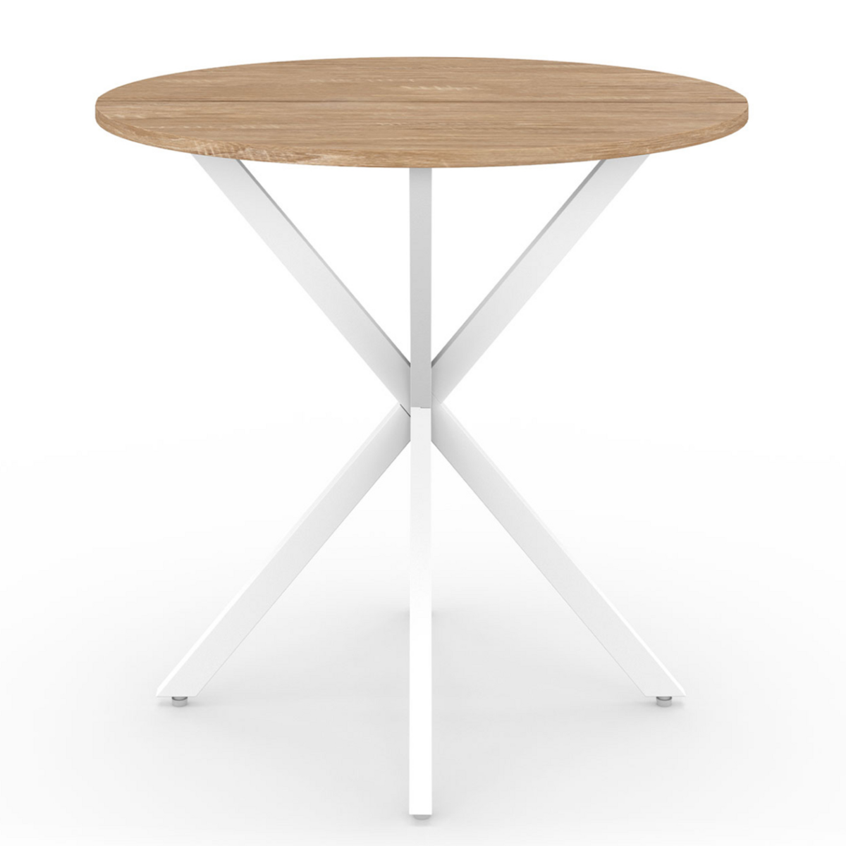 ID MARKET Table à manger ronde ALIX 4 personnes pied araignée bois et blanc 80 cm