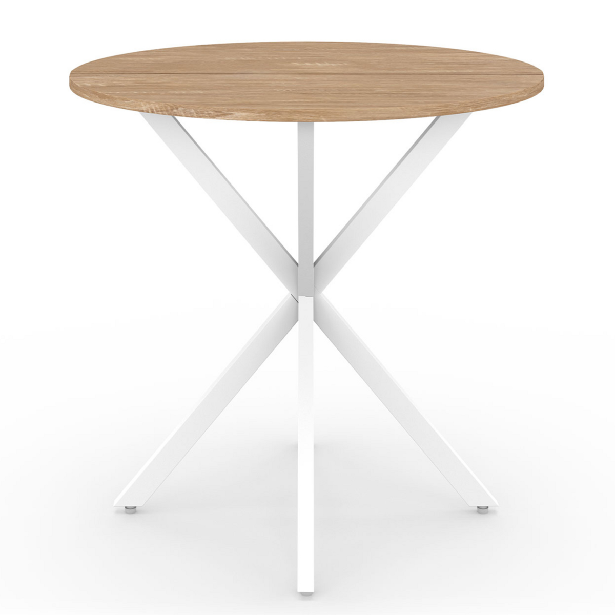 ID MARKET Table à manger ronde ALIX 4 personnes pied araignée bois et blanc 80 cm