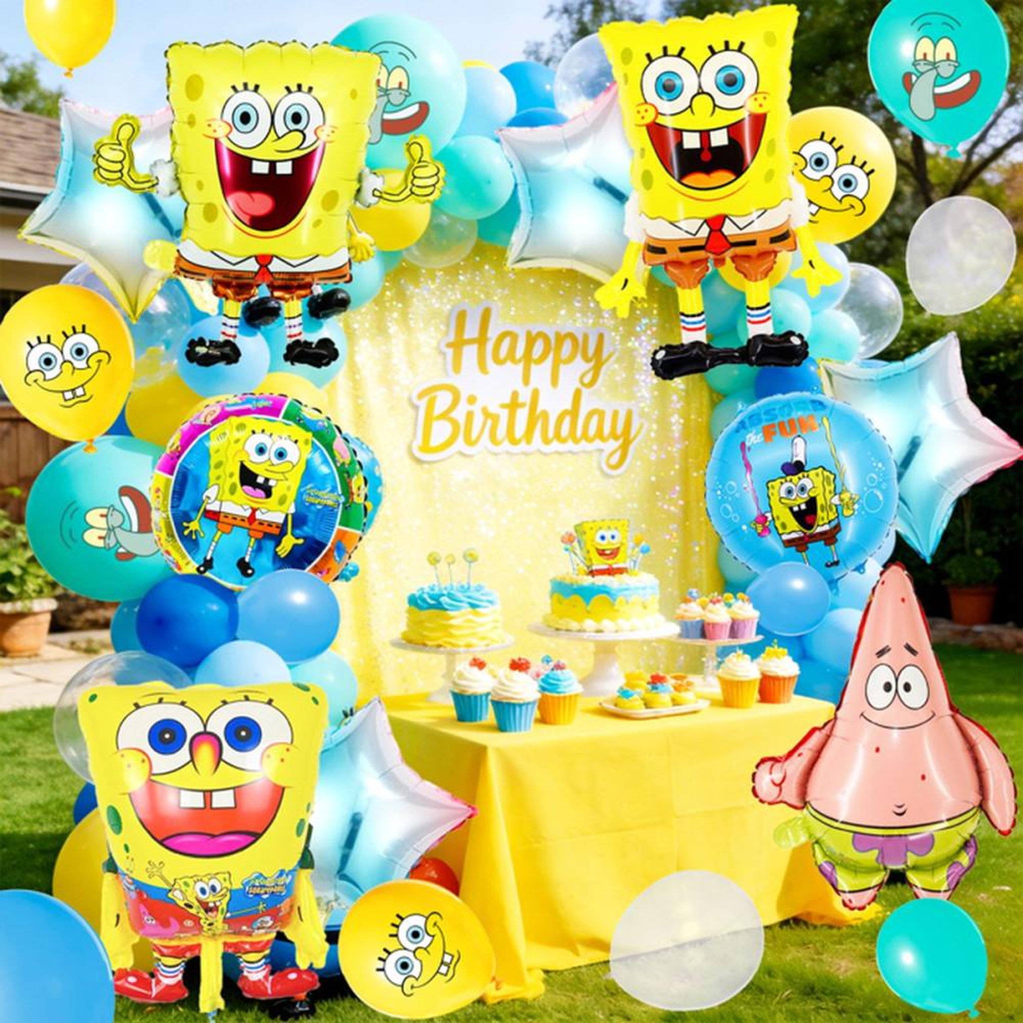 Voir la diapositive 3 : Kit décoration ballons thème SpongeBob (Bob l'éponge) arche guirlande 72 pièces, ballons aluminium et latex