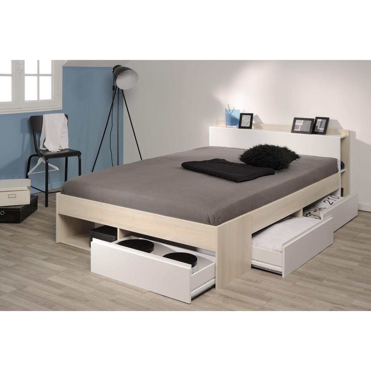 Lit double adulte 160x200 cm avec rangements BOOST