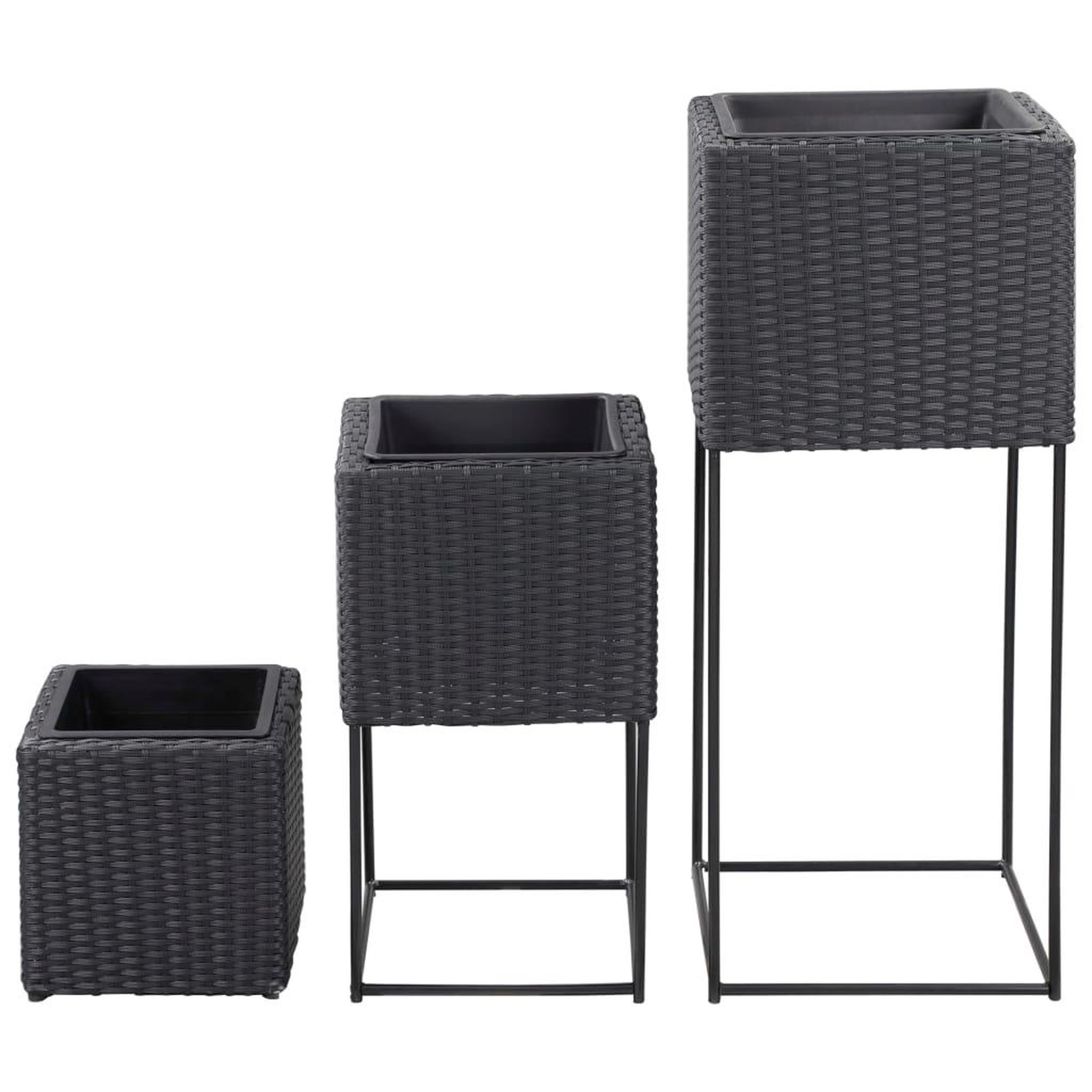 Voir la diapositive 2 : VIDAXL Lits sureleves de jardin 3 pcs Resine tressee Noir