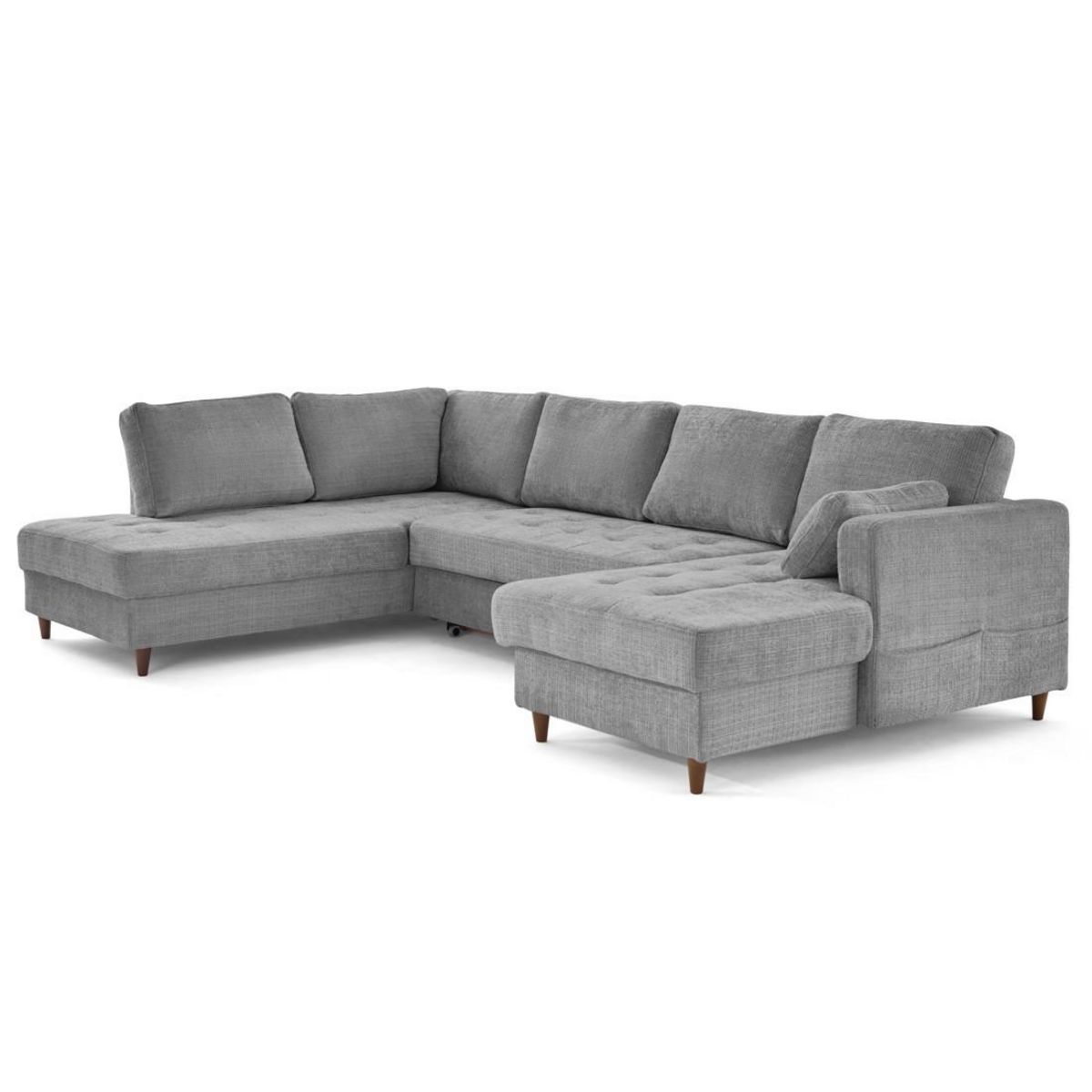 LISA DESIGN Anna - canapé panoramique d'angle gauche 7 places convertible avec coffre en velours texturé