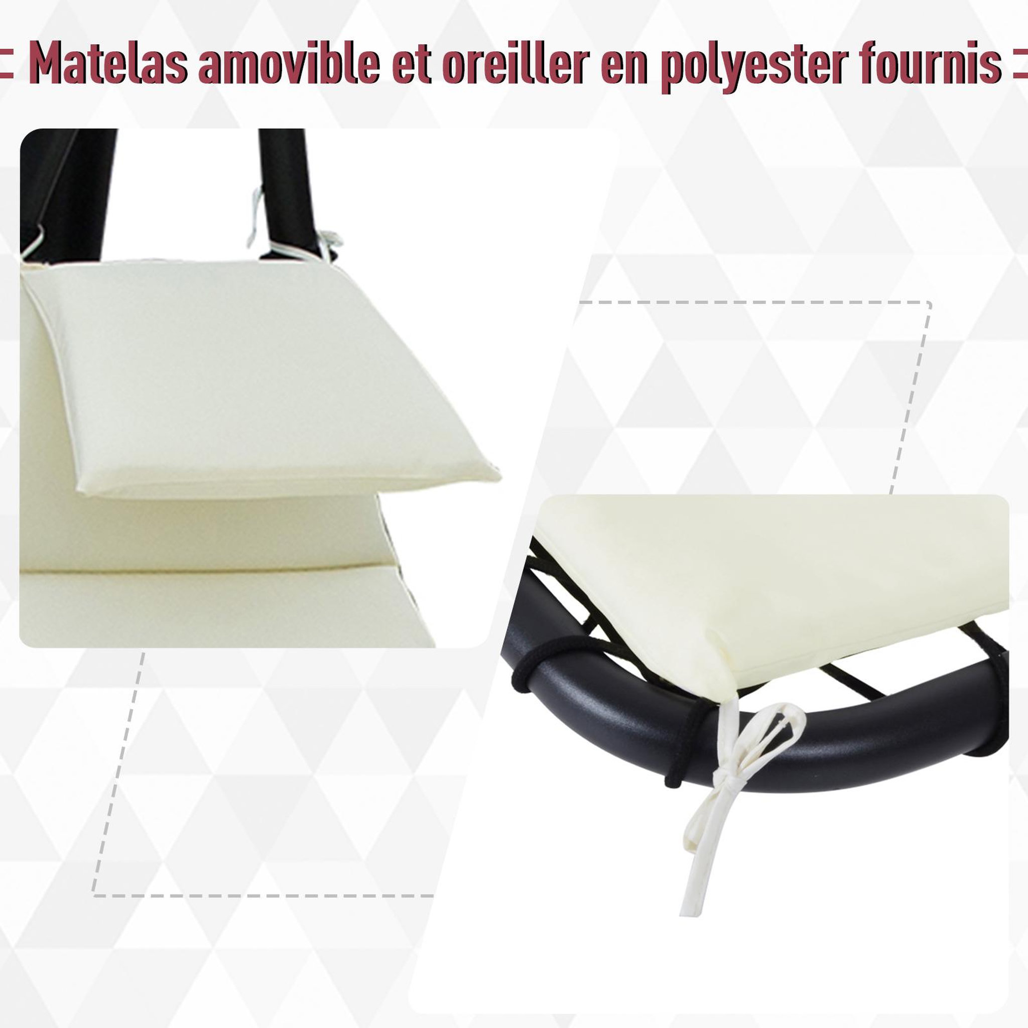 Voir la diapositive 5 : OUTSUNNY Bain de soleil transat suspendu avec pare-soleil et matelas design contemporain 190L x 115l x 190H cm acier polyester crème noir