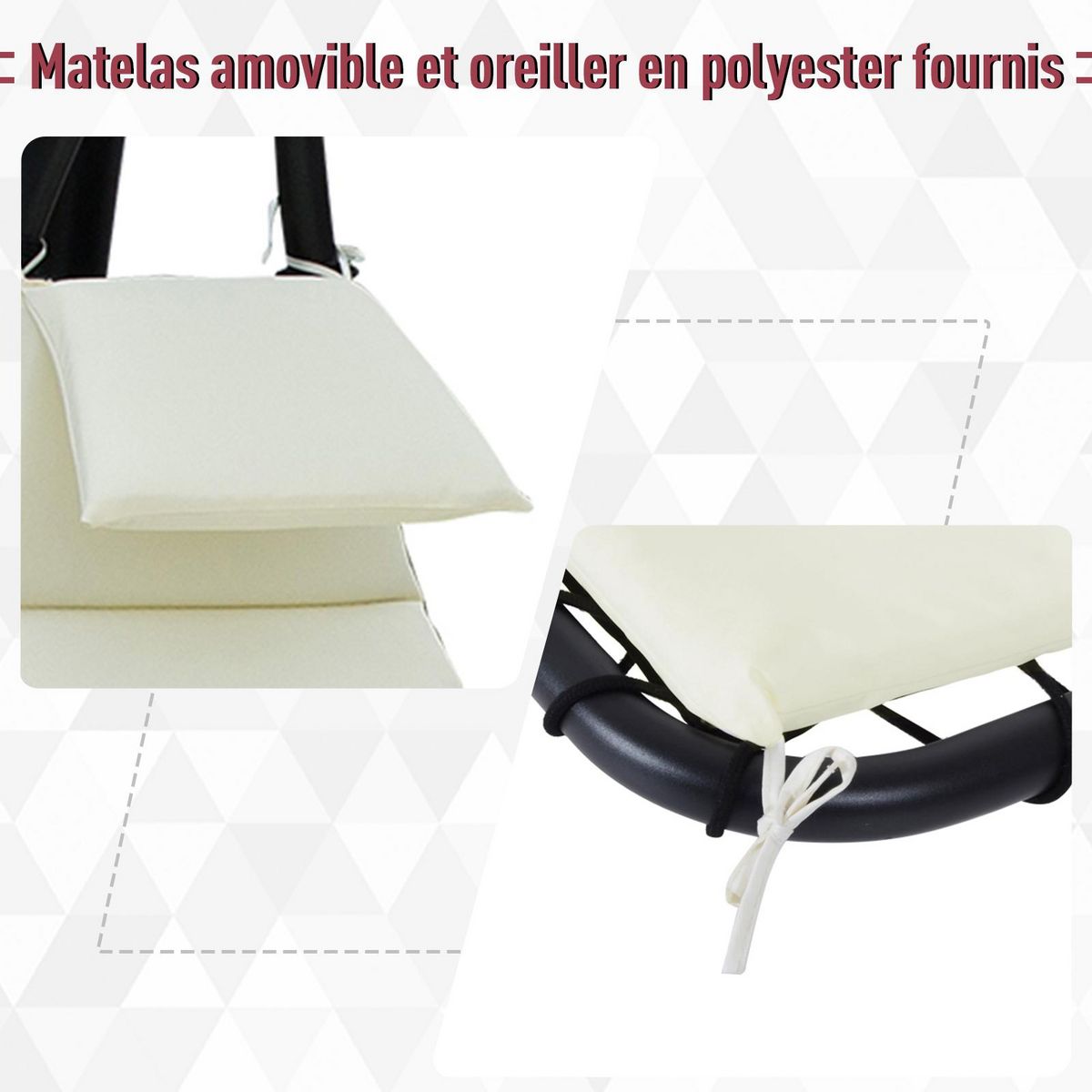 OUTSUNNY Bain de soleil transat suspendu avec pare-soleil et matelas design contemporain 190L x 115l x 190H cm acier polyester crème noir