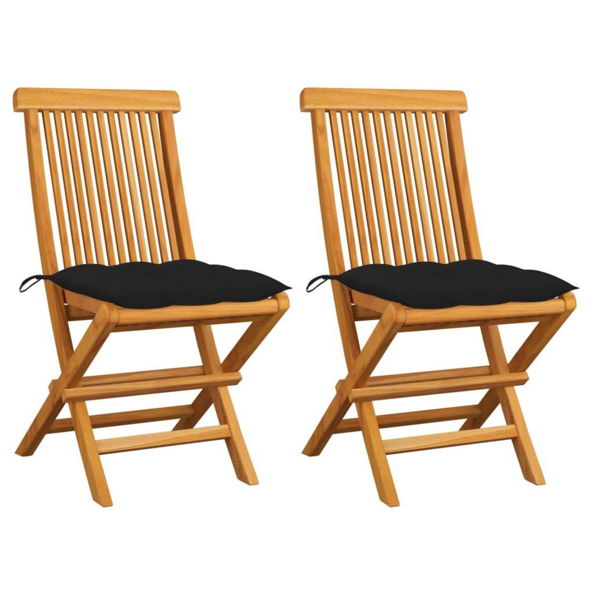 VIDAXL Chaises de jardin et coussins noir lot de 2 Bois de teck massif