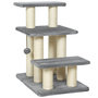 Voir la diapositive 1 : PAWHUT Escalier pour chat 3 marches - 6 poteaux griffoirs, jeu boule suspendue - sisal peluche gris