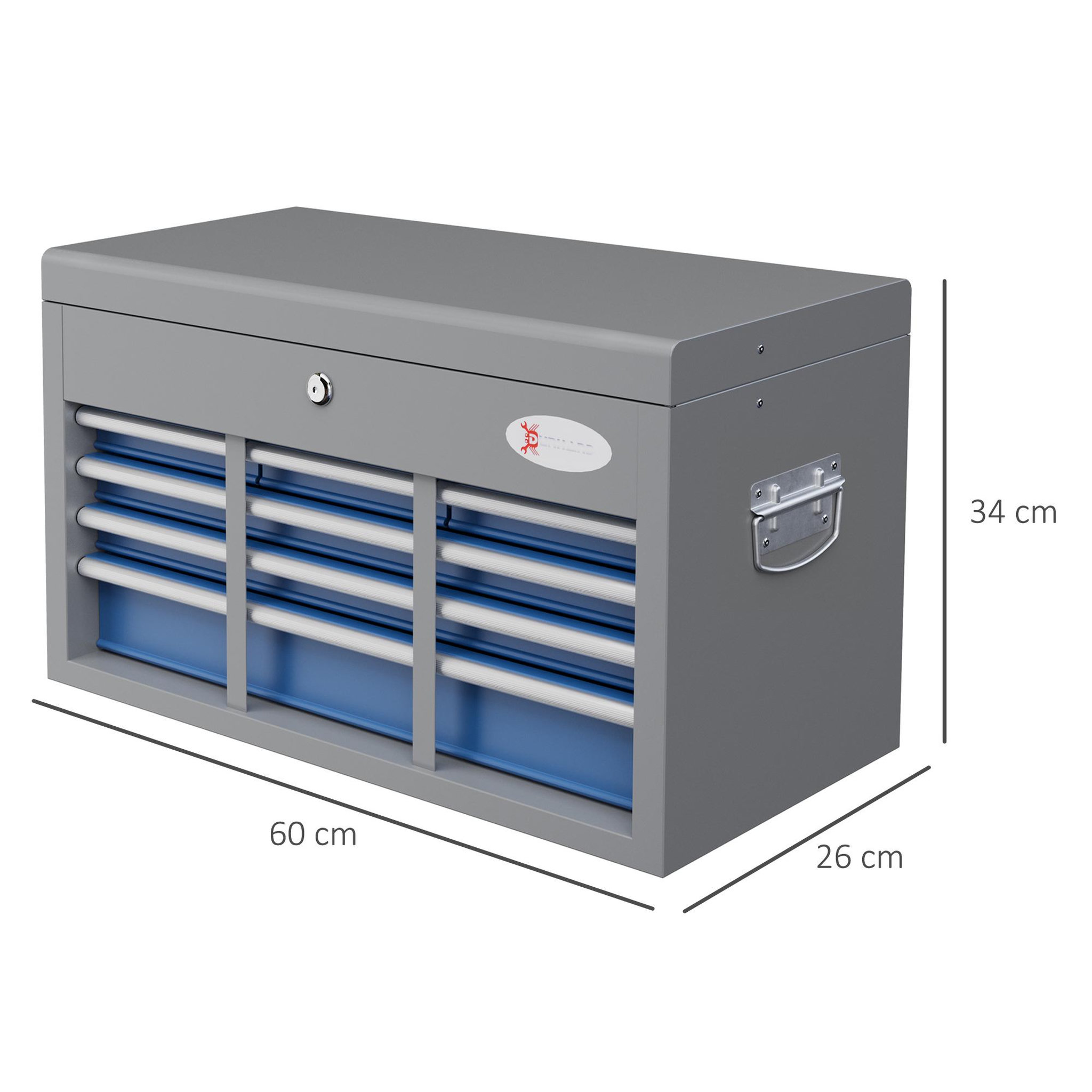 Voir la diapositive 3 : HOMCOM Boite à outils métallique caisse à outils - 6 tiroirs + plateau verrouillables - tapis eva poignées tôle acier gris bleu